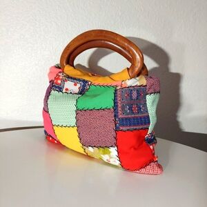 Vintage Handmade Multicolor Patchwork Cottagecore Lined Handheld Satchel Bag